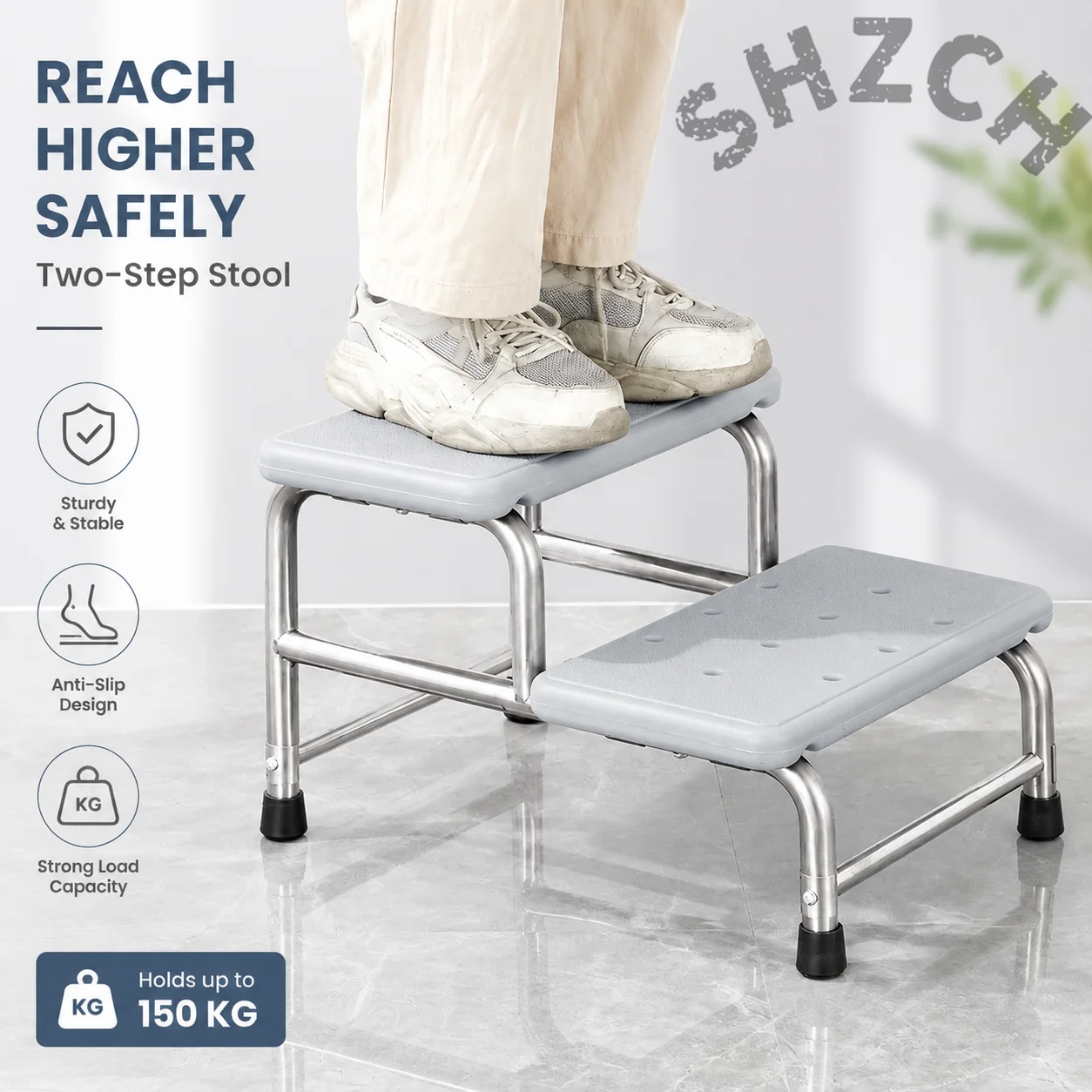 Stainless Steel Step Stool Thickened Step Ladder Medical Grade Footstool Moisture-Proof Anti-Corrosion Heavy Duty Home Use