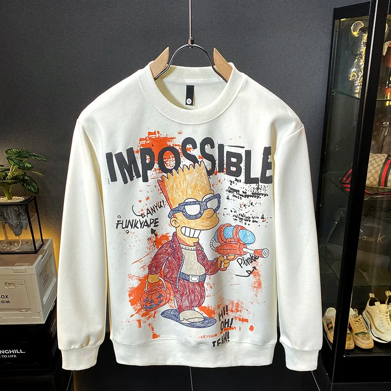 

2024 Autumn New Cartoon Printed Hoodie Men's American Street Trend Fashion Sweater High end Round Neck Long Sleeve Top