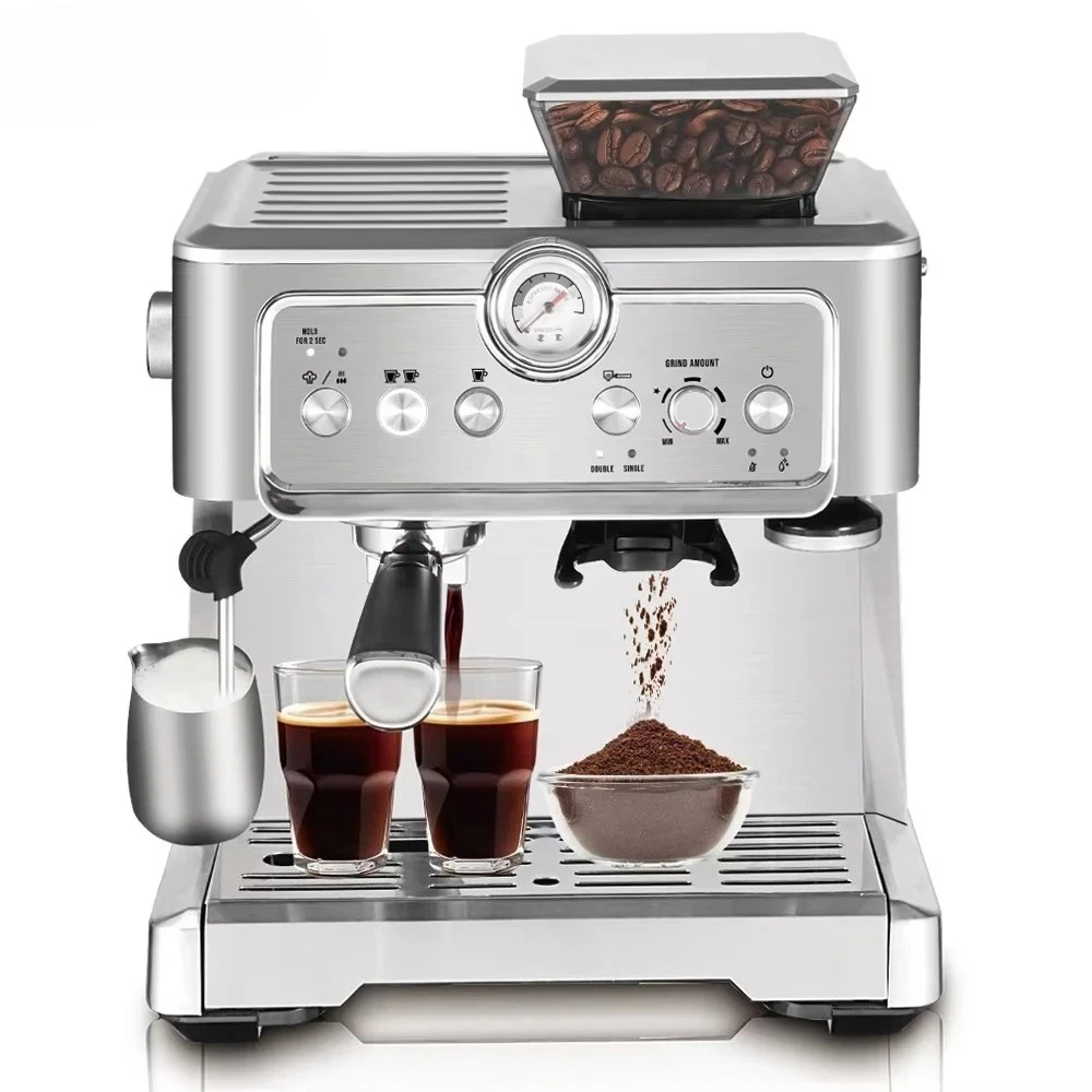 Home Semi‑Automatic Espresso Coffee Maker, Integrated Grinder & Pump Extraction System, 2.3‑Liter Large‑Capacity Water Tank