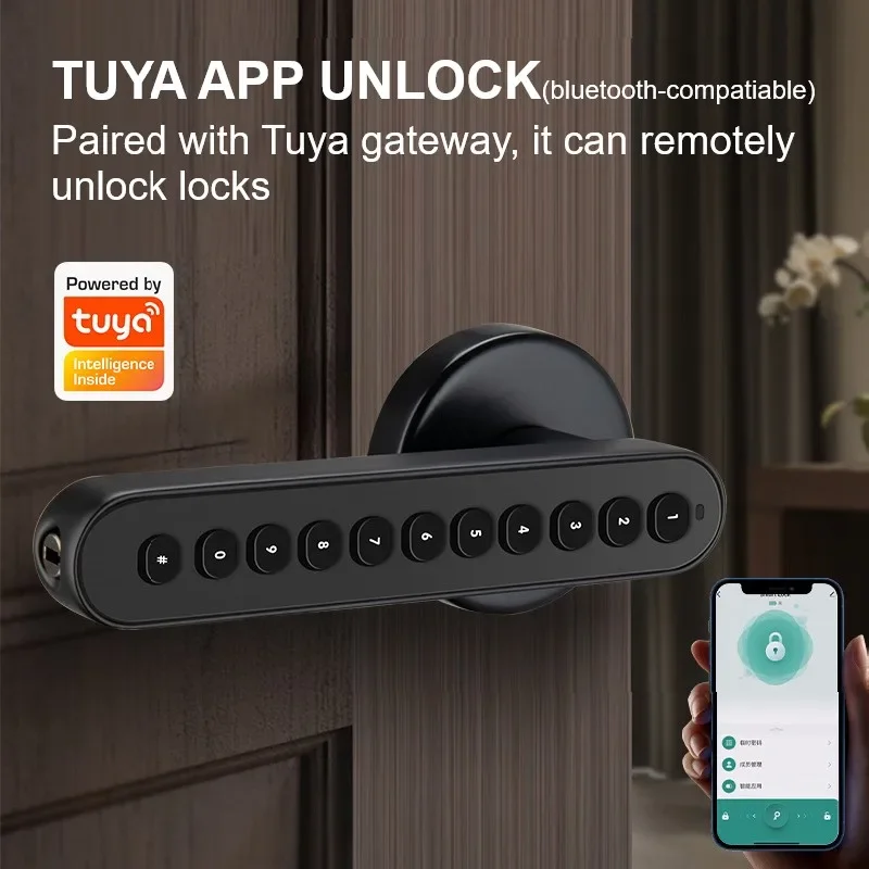 Tuya BLE Door Lock IP65 Waterproof Indoor Smart Lock Door Silicone Button Password Key APP Unlocking Anti-theft Safe Lock