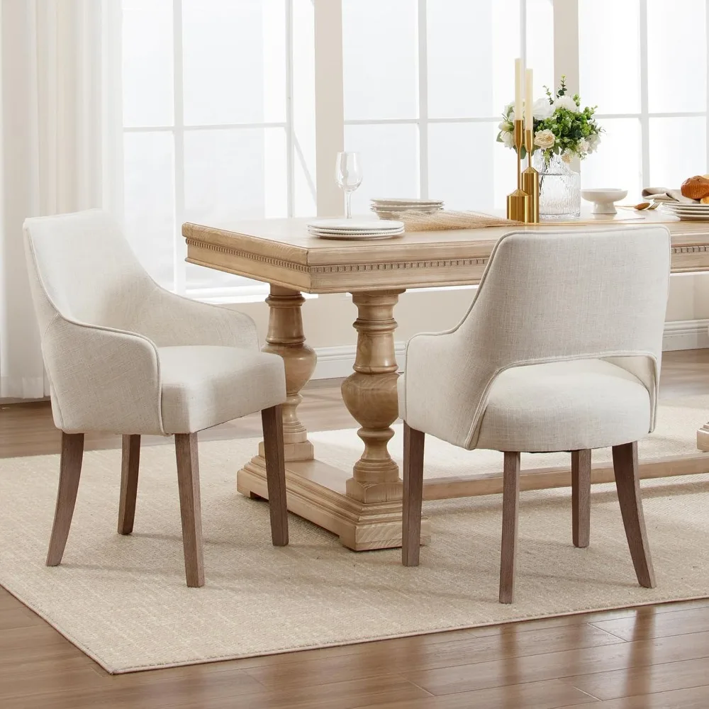 

Farmhouse Dining Chairs Linen Kitchen Chairs with Arm Upholstered Accent Side Chair w/Wood Legs for Living Room/Dining