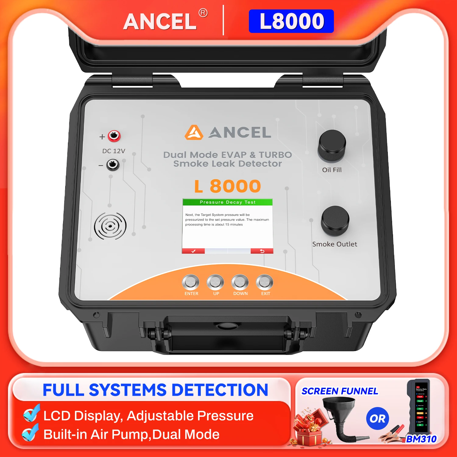 

2025 New Top ANCEL L8000 Digital Smoke Leak Detector Built-in Air Pump Dual Mode Diagnostic Leak Tester for EVAP & Turbo Systems