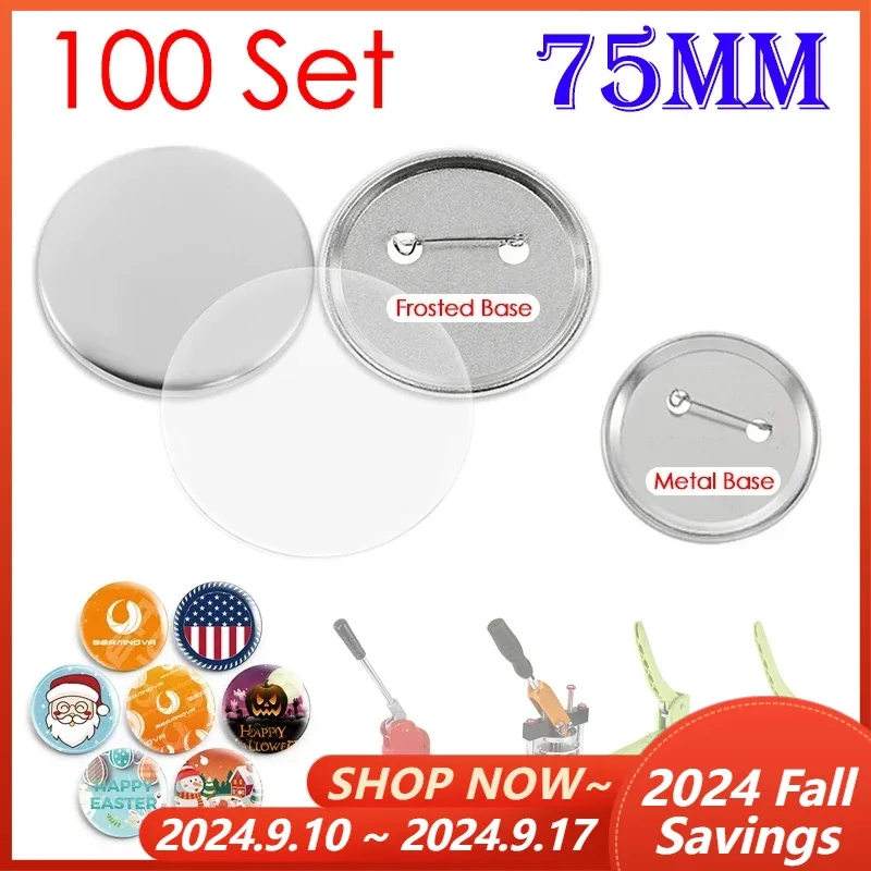 

100 комплектов пустых значков, детали для значков 75 мм, металлические детали для кнопок, принадлежности для машины, набор значков «сделай сам», набор значков