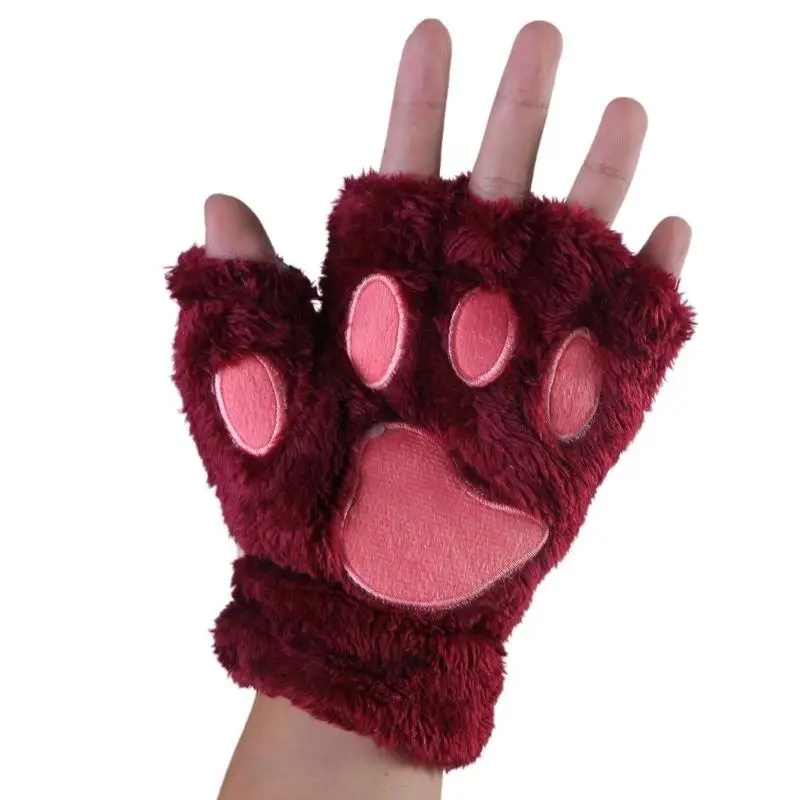 

39BB for Cat Kitten Fingerless Thick Faux Fur Plush Gloves for Girls Wo