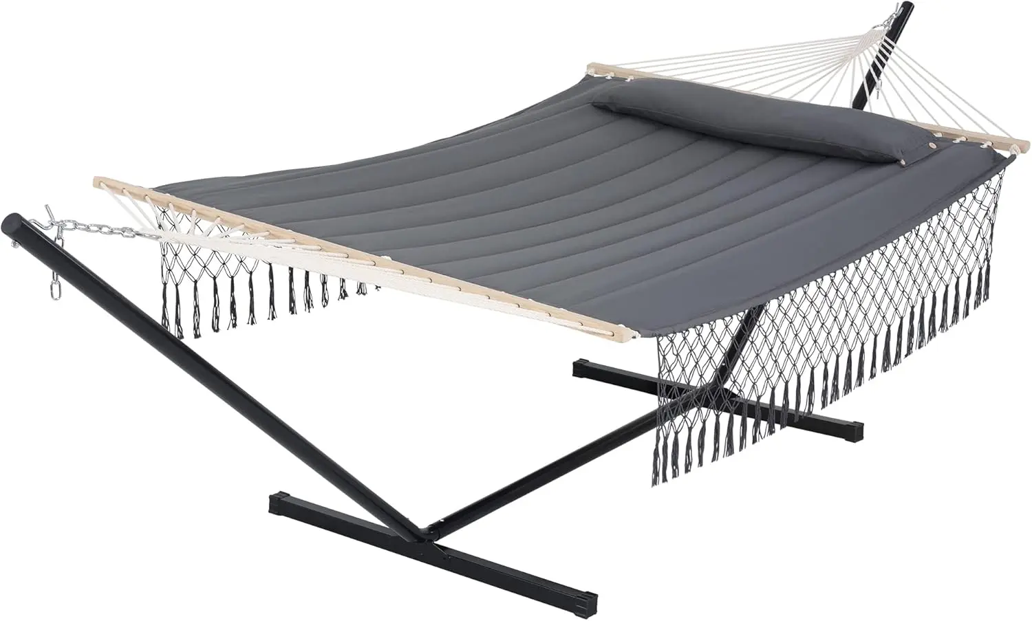 

Стеганый двойной гамак с кисточкой, гамак с подставкой, темно-серый