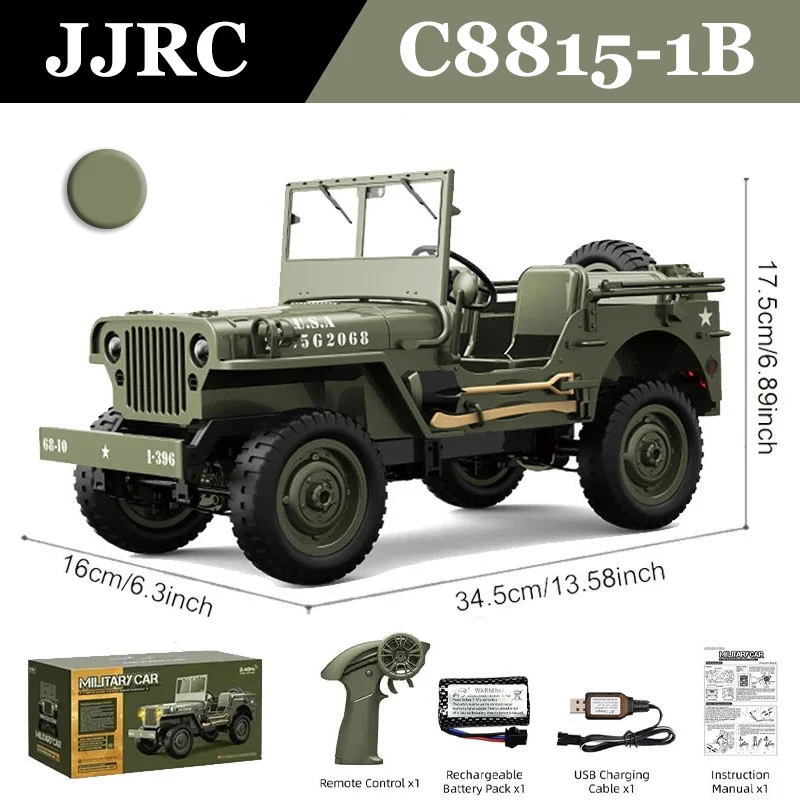 WILLYS JEEP Rc Car JJRC C8815 1/10 4WD RTR Crawler Climbing Scale Military Truck Offroad Vehicle Adult Toy Gift for Kids