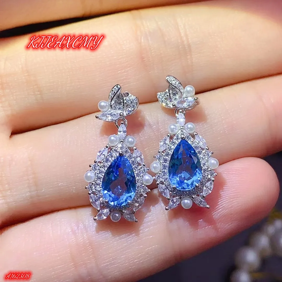 

KJJEAXCMY Brand Boutique Jewelry 925 Sterling Silver Natural Swiss Blue Topa Stone Women's Colorful Gem Earrings Girls Handmade