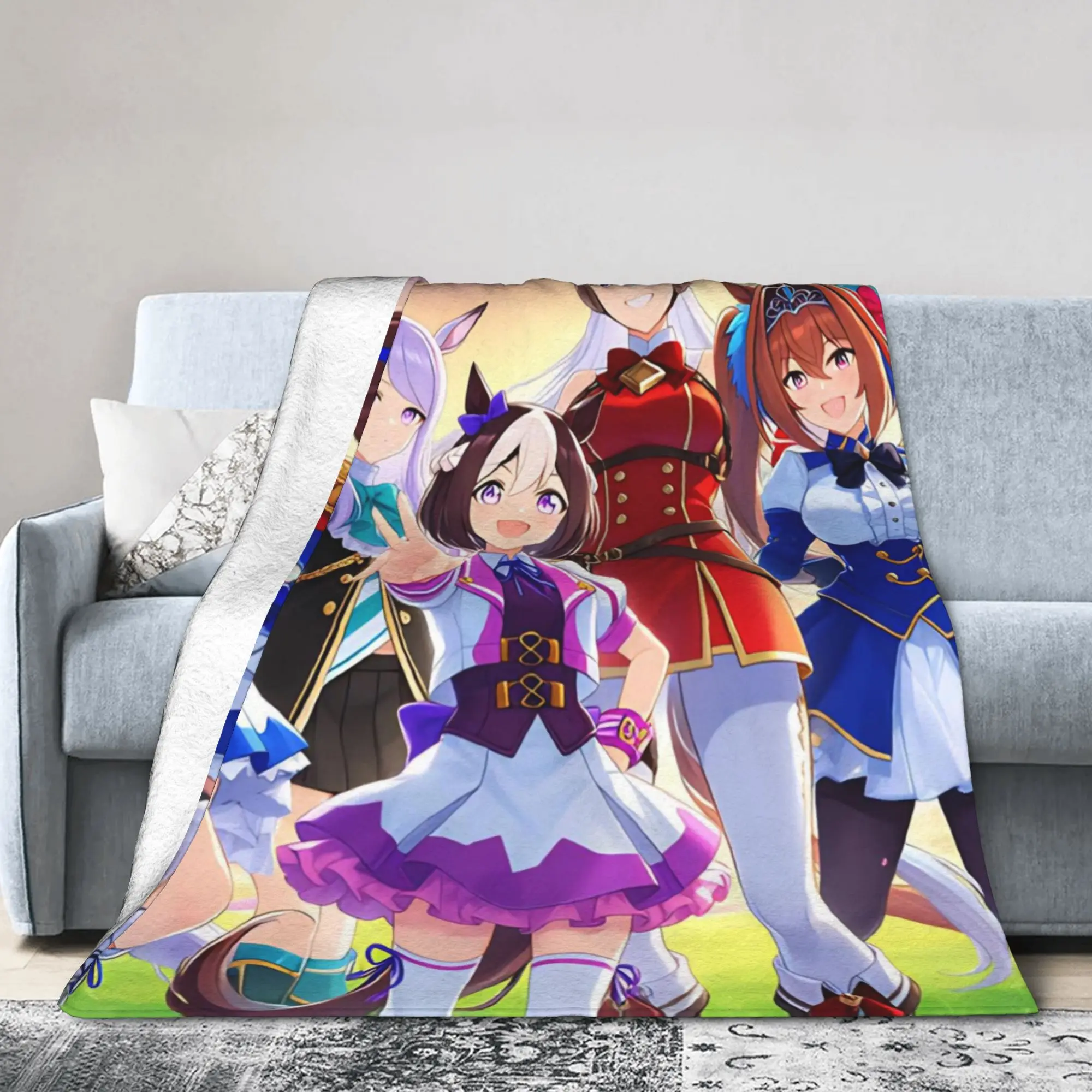 Uma Musume Pretty Derby Knitted Blanket Coral Fleece Plush Kawaii Game Soft Throw Blankets for Bed Bedspread