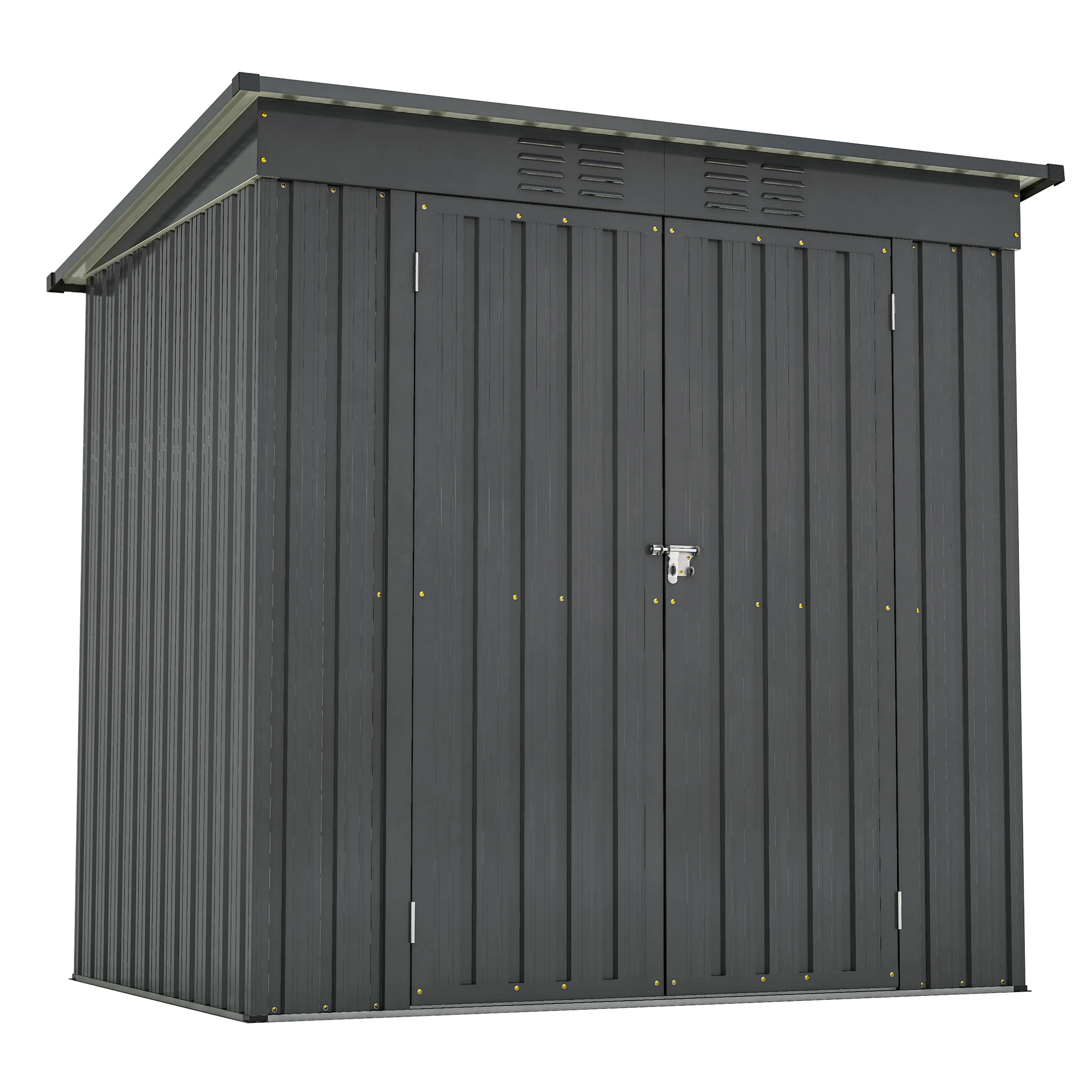 6x4 Ft Heavy Duty Metal Outdoor Storage Shed Lockable All Weather Floor Frame Utility Tool Cabinet Backyard Patio Black