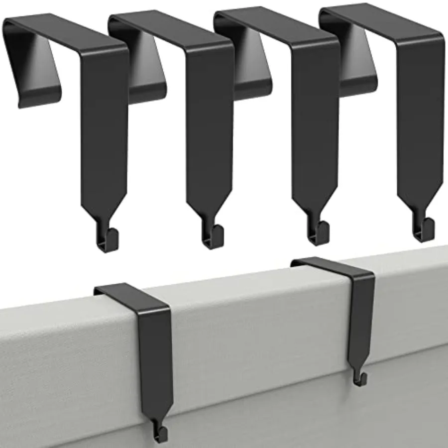 4 PCS Over The Door Hook Office Cubicle Hangers, Black Cubicle Walls Hooks, Universal Panel Partition Metal Hooks for Hanging F