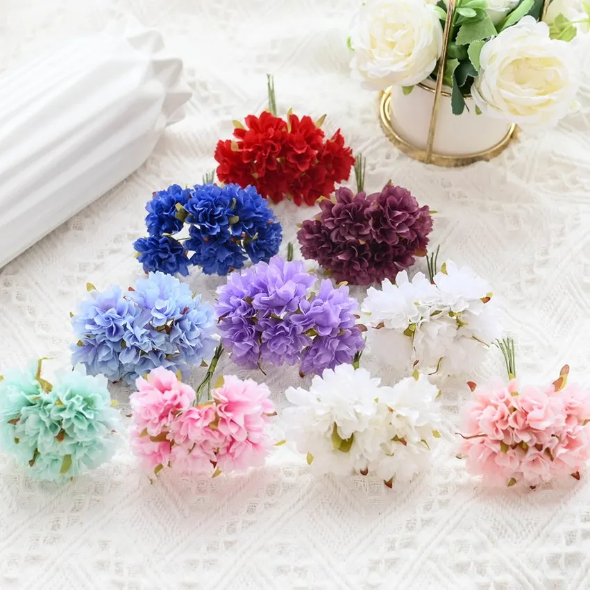 18PCS Artificial Flowers Silk Carnation Christmas Decorations for Home Scrapbook Wedding Decorative Wreaths Diy Gifts Box