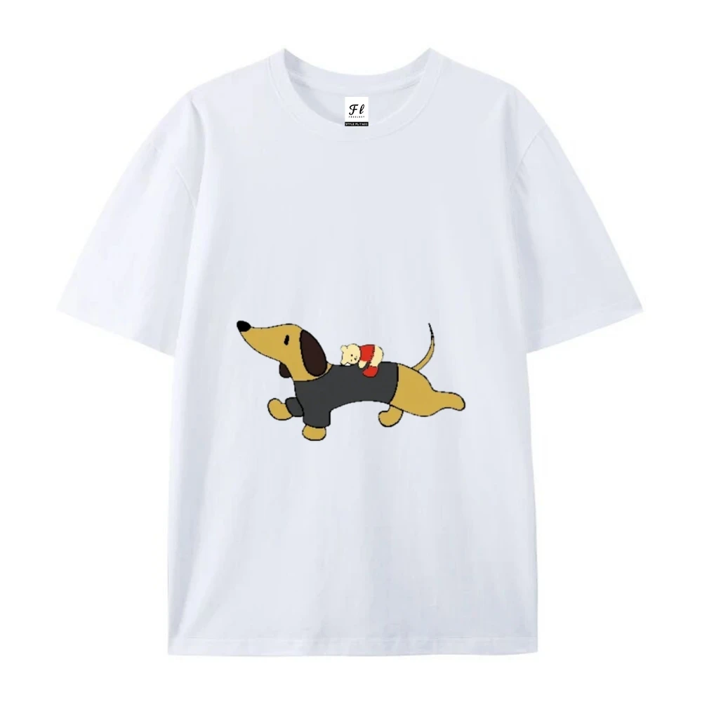 تي شيرت نسائي رائع برسومات كلب بيضاء كبيرة الحجم بطباعة تيدي بير، كاجوال أنيق فيبي تي شيرت نسائي أمريكي عصري