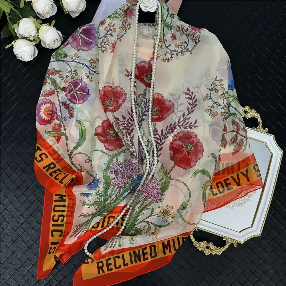 

Fashionable Georgette Women's Scarf Large Summer Autumn Sunscreen Shawl Decorative Vine Pattern Headscarf Versatile Stylish Wrap