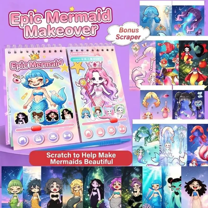 Princess Makeup And Costume Change Sticker Book Scratch Drawing Handmade Girls Children's Educational Cartoon