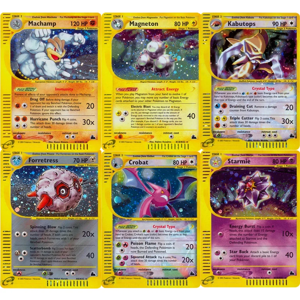 Cartões pokémon jogo brilhante carte trading coleção cartões e-card série flareon kabutops poliwrath starmie rhydon proxy cartão