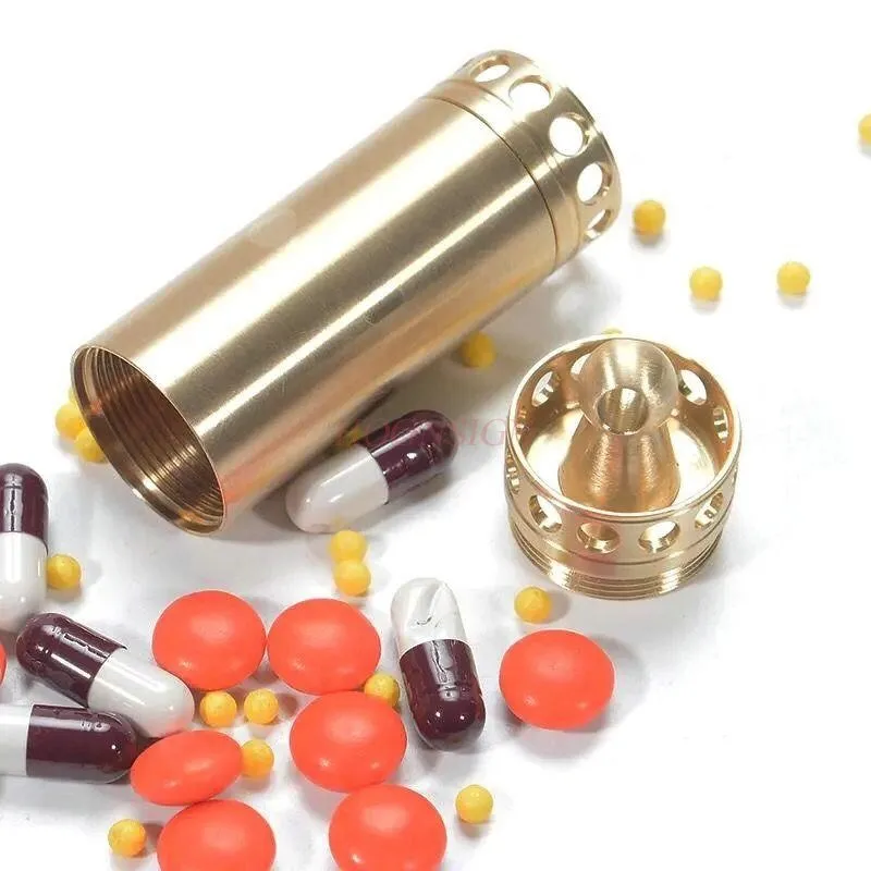 Creative brass lantern shaped waterproof compartment, portable cylinder, sealed jar, small medicine box for portable storage