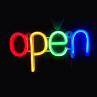 1pc LED Open Neon Sign USB Batteries Powered Neon Light, Letters Decorative Night Lights For Bedroom Wedding Birthday Party Wall