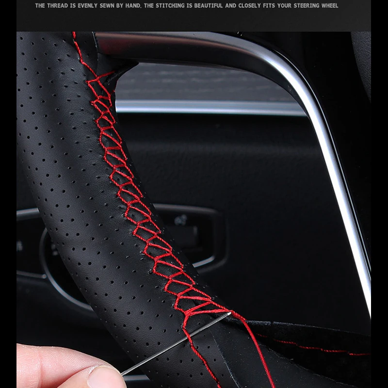 Car Steering Wheel Cover For Peugeot 508 2011 2012 2013 2014 2015 2016 2017 2018 508 SW DIY Black Leather Hand-sewn