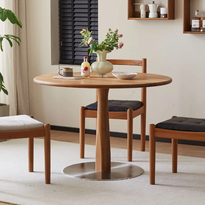 #African Teak Artistic Vintage Japanese-Style Round Dining Table for Six Disassembled for Home Balcony Use
