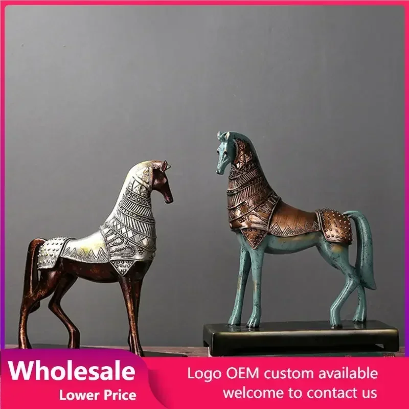 European Luxury Ornaments Office Decoration Home Furnishing Crafts Decor Lucky War Horse Resinic Figurine Custom