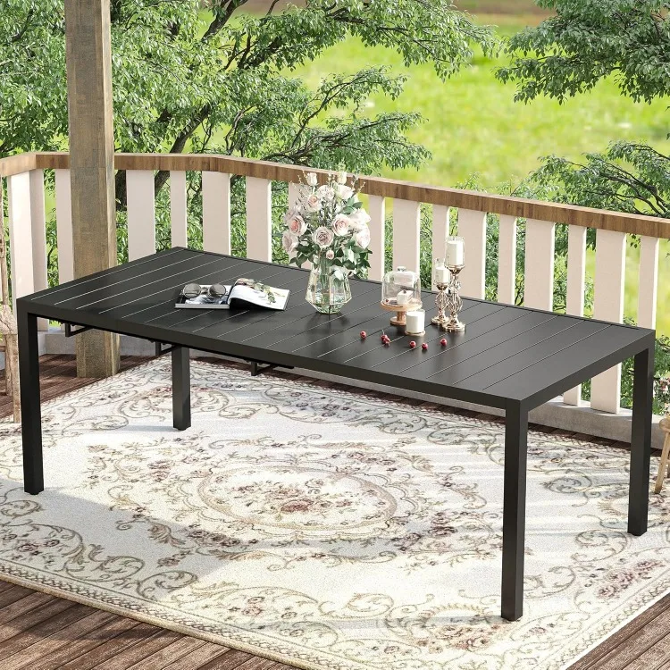 Expandable Patio Table, Metal Rectangle Outdoor Dining Table for 8, 6, 4 Person, Patio Dining Table for Lawn Garden