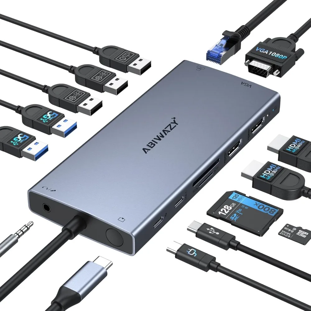 

15-in-1 USB C Docking Station with Triple Display Support, 100W PD Charging, Gigabit Ethernet & Multiple Ports