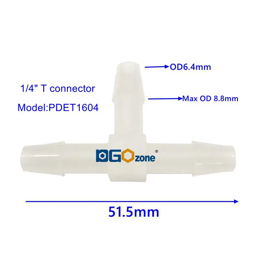 1/4 "المحملة موصل 10 قطعة تدفق سبليت حديقة المياه مع بارب PVDF البلاستيك ثلاثة منافذ توصيل خراطيم DGOzoneg PDET1604