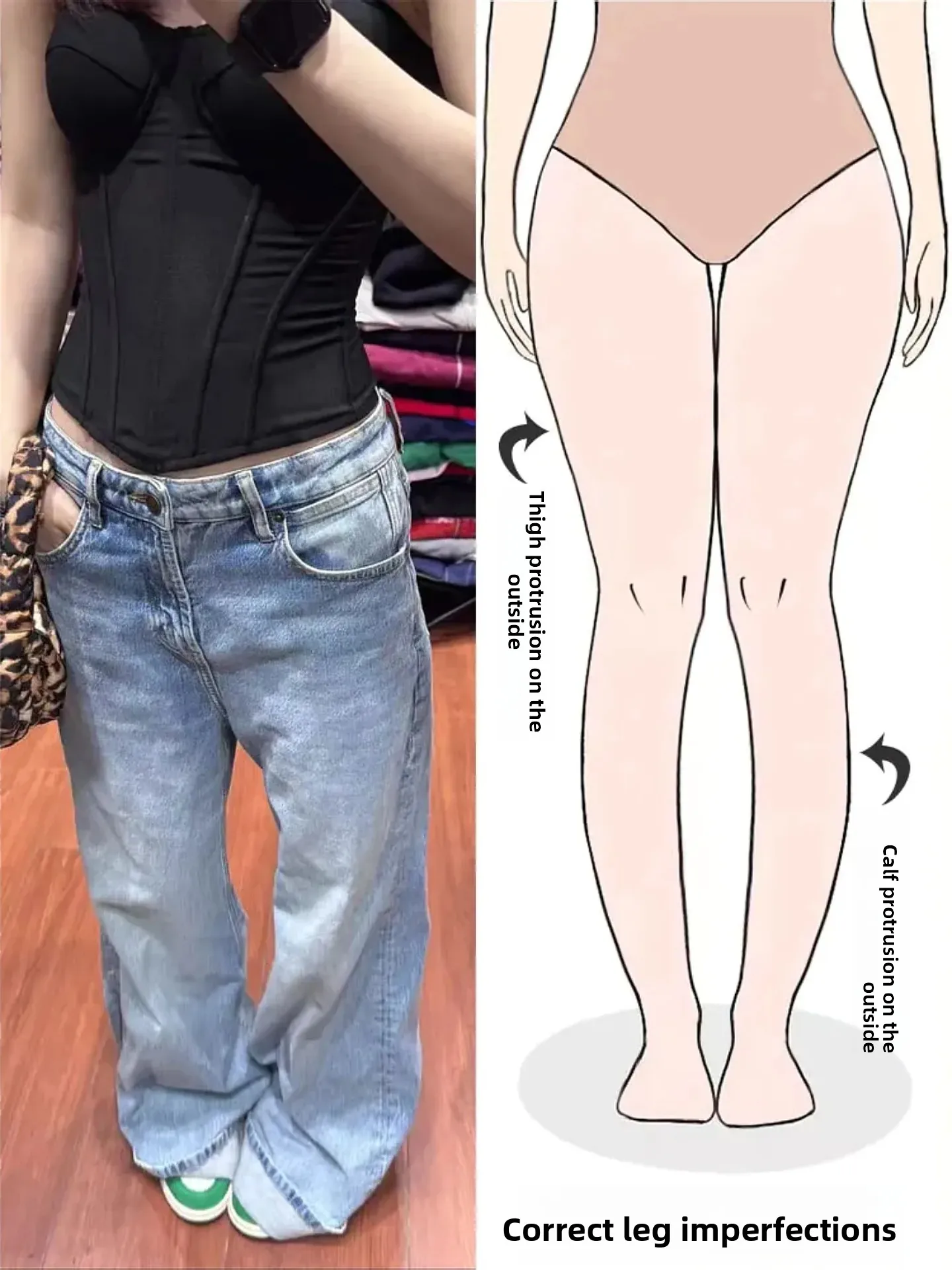 

Retro Washed White Denim Jeans Women's Spring New Street Style Slim Wide Leg Long Pants Pear Shaped Body American Vintage