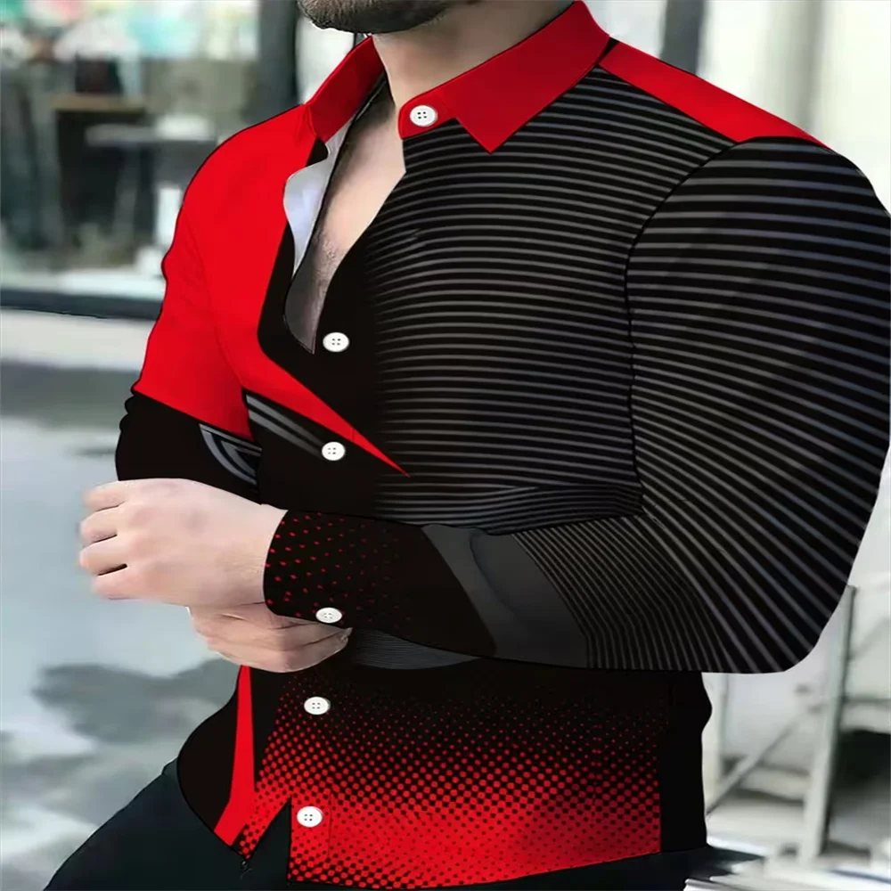 Men's luxurious and stylish Harajuku-style shirt, casual printed long-sleeved smooth fabric, elegant Y2K street style top to wea