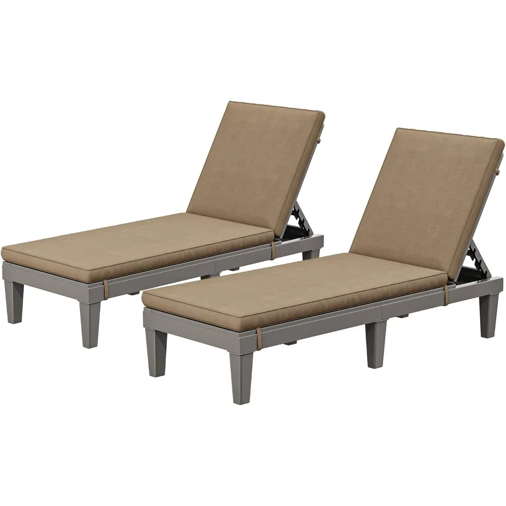 

outdoor chaise lounge chair, plastic pool chaise lounge with cushions & 5-position backrest, easy assembly & waterproof for pat