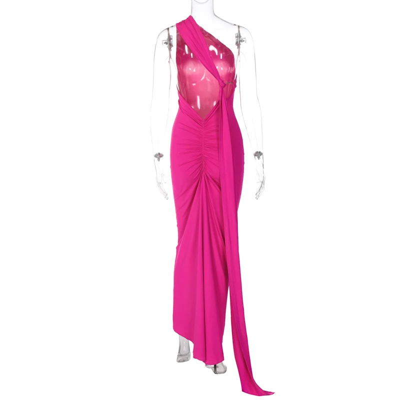 Hugcitar One Shoulder Backless Adjustable Scarf Loop Ruched Sexy Maxi Dress Women Elegant Y2K Streetwear Festival Outfit 251 Sd3ab5396a3b14249940f3a092f89ed12N