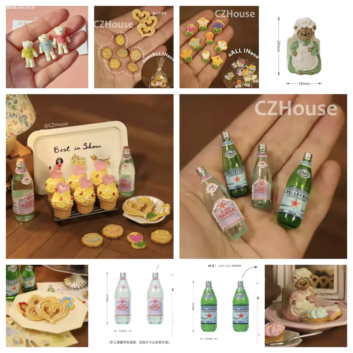 คอลเลกชันขนมหวานขนาด 1/6: เค้กรูปหัวใจ, ชูโรส์, คุกกี้ยิ้ม, ขวดโซดา และตุ๊กตาหมีจิ๋ว สำหรับฉากปาร์ตี้บ้านตุ๊กตา BJD