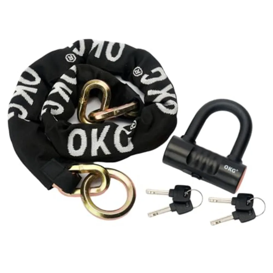 

Мотоциклетный цепной замок OKG Ultra Security, 5 футов, толщина 12 мм, цепь-петля с малым U-образным замком 18 мм, 4 ключа, 13 фунтов, черный, прочный, противоугонный