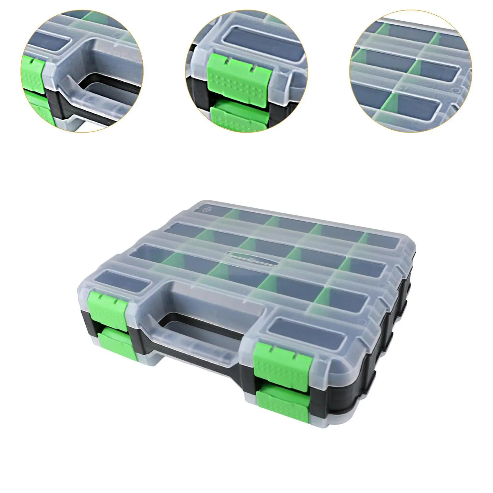 Caixa de armazenamento versátil portátil dupla face com 34 compartimentos caixa de equipamento de pesca para parafusos fixadores unhas peças pequenas