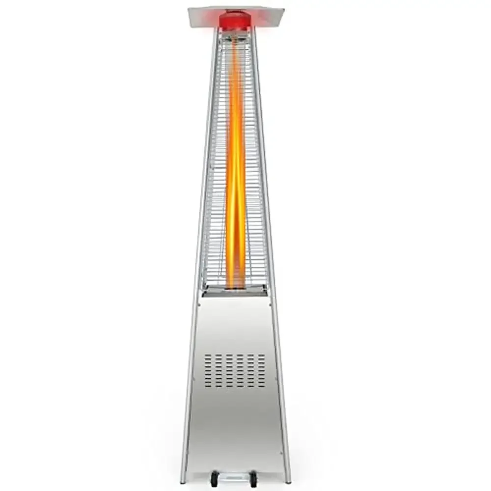 Patio Heater 42,000 BTU Stainless Steel Pyramid Outdoor Propane Heater with Wheels and Glass Tube Auto Shut Off Protection