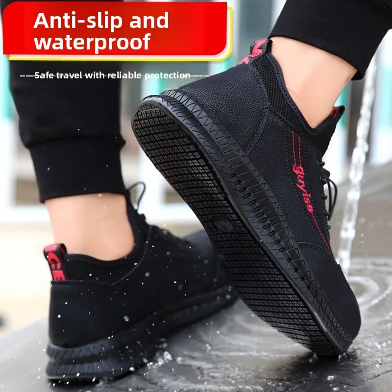 Zapatos con punta de acero para hombre, zapatillas de seguridad con botón giratorio, antigolpes, antipinchazos, zapatos de seguridad ligeros, transpirables y antideslizantes