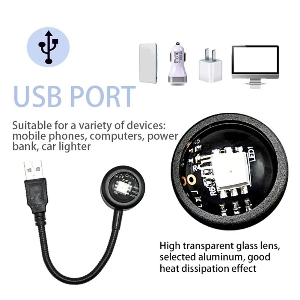 Led Sunset Lamp Projector Portable USB Sunset Lamp Colorful Flexible Adjustable Background Atmosphere Rainbow Neon Night Light