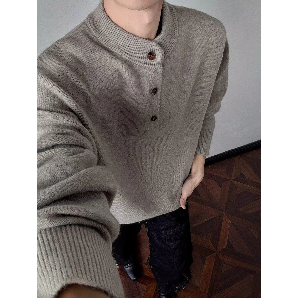 

American Sle V-Ne Knitted Sweater Cardigan Men's Color Casual Loose Fit Winter Outerwear Soft Polyester Fiber