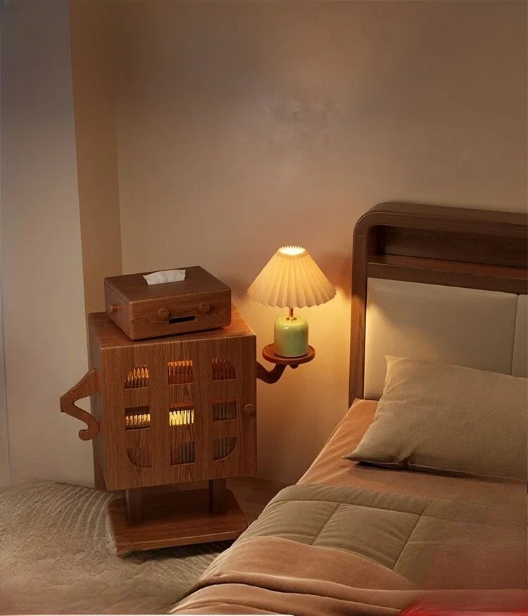 HHMobile Bedside Table Solid Wood Bedroom With Lamp Locker Living Room Creative Side Cabinet Robot Children's Bedside Cabinet