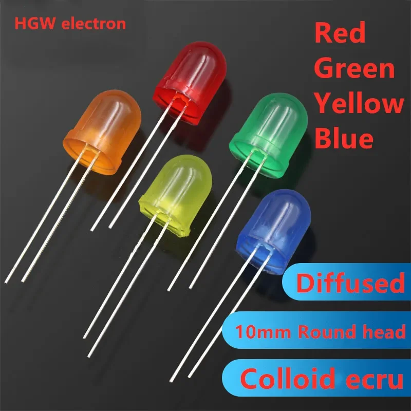 20Pcs 10mm Round head LED Diode F10 colloid Red Green Blue Yellow DIY Electronics Components 3V DIY PCB Circuit Diffused Bulb