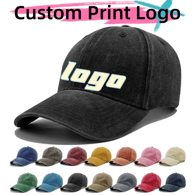 Customized Printed Logo Vintage Distressed Washed Cotton Baseball Hat Cotton Snapback Cap Hip Hop Soft Top Solid Color Hat