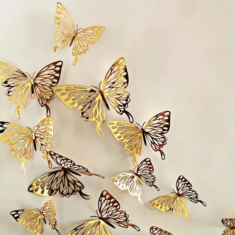 

12Pcs New 3D Hollow Golden Silver Butterfly Wall Stickers Art Home Decorations Wall Decals for Party Wedding Display Shop