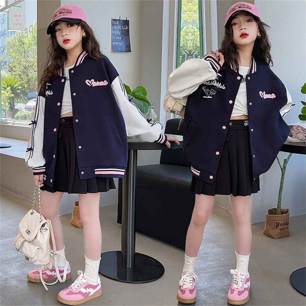 0918 Embroidered P-type Girl Baseball Jacket Autumn Fashion Girl\'s Jacket Baseball Uniform Girls\' Jacket Coat