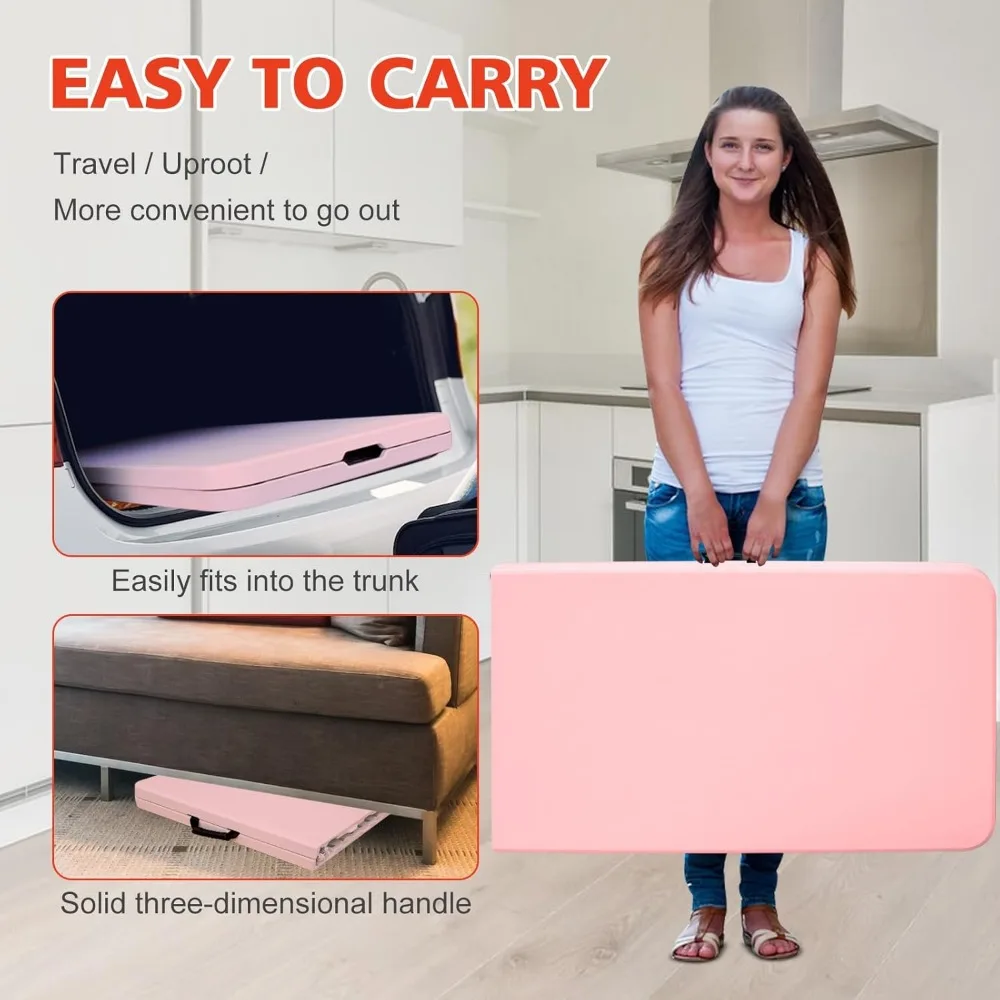 Heavy-Duty 8-Foot Foldable Plastic Utility Table for Multi-Purpose Use - Portable Folding Dining Table with Half Folding Design