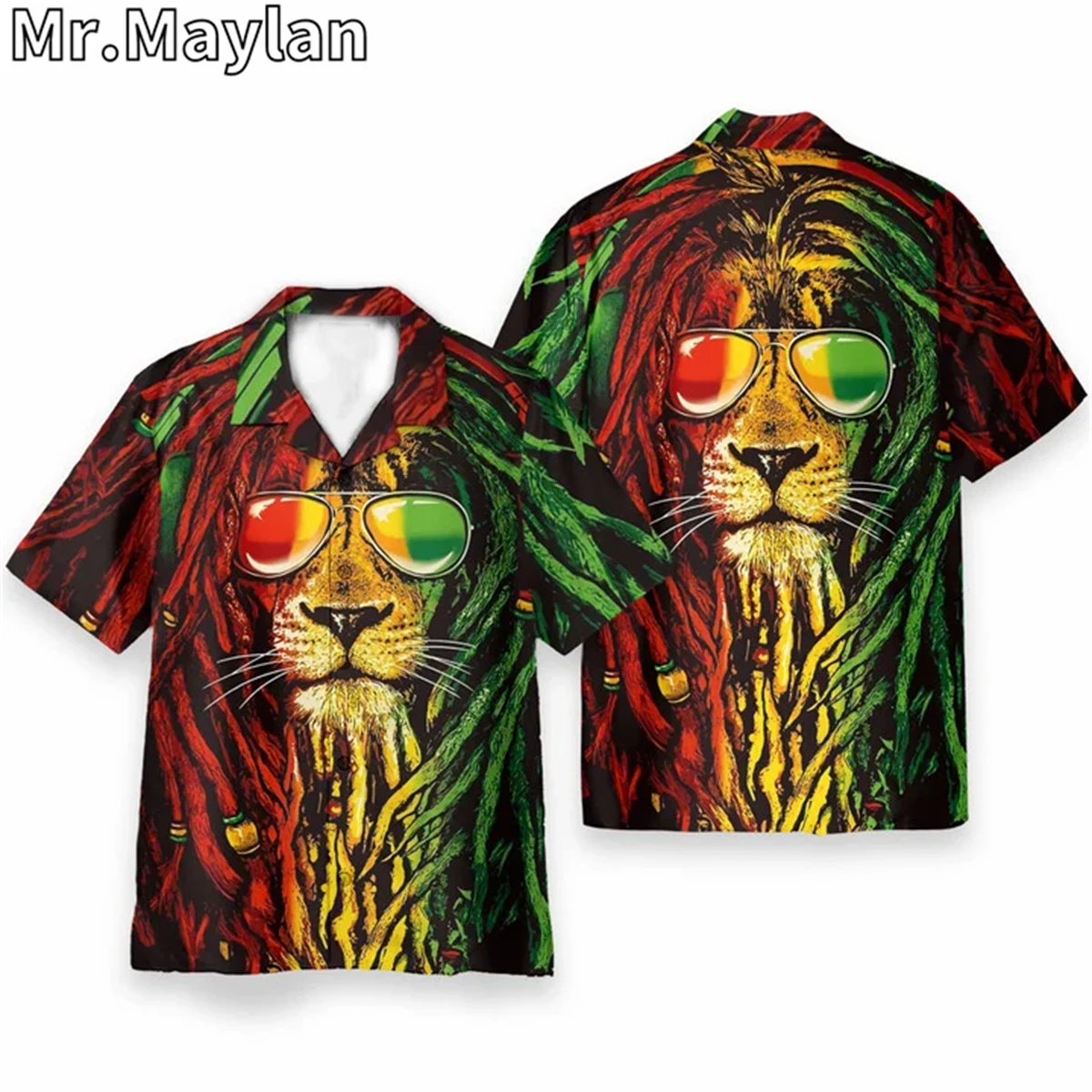 Rasta Bob Marley Leeuw Met Bril 3d Shirt Beach Hawaiian Shirt Zomer Korte Mouw Shirt Streetwear Oversized Chemise Homme