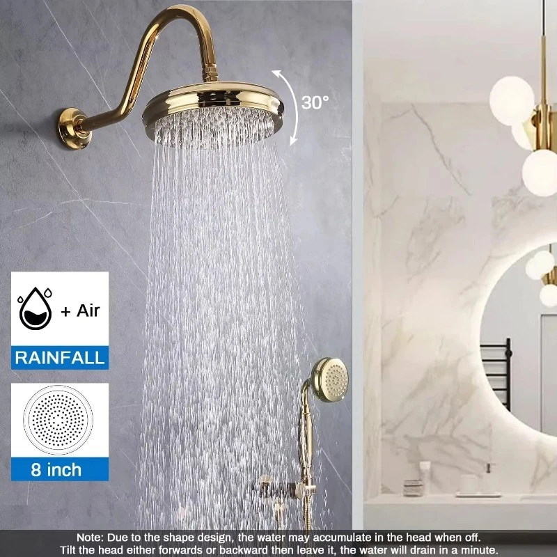 Brass Shower Lamp Set with Hand Sprayer Bath Spray Wall Mounted 8 Shower Faucet Set view 5