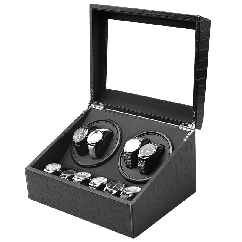 4+6 High-grade PU Alligator Pattern Watch Winder Motor Stop Automatic Watch Display Box Winders Leather Storage Box Winder