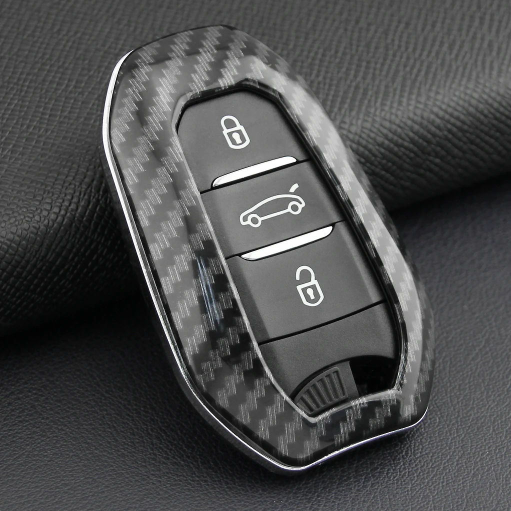 Carbon Fiber Smart Car Key Fob Case Cover Keychain For Peugeot 208 308 408 508 2008 3008 5008 Citroen C3 C5 C4 X Jeep Avenger