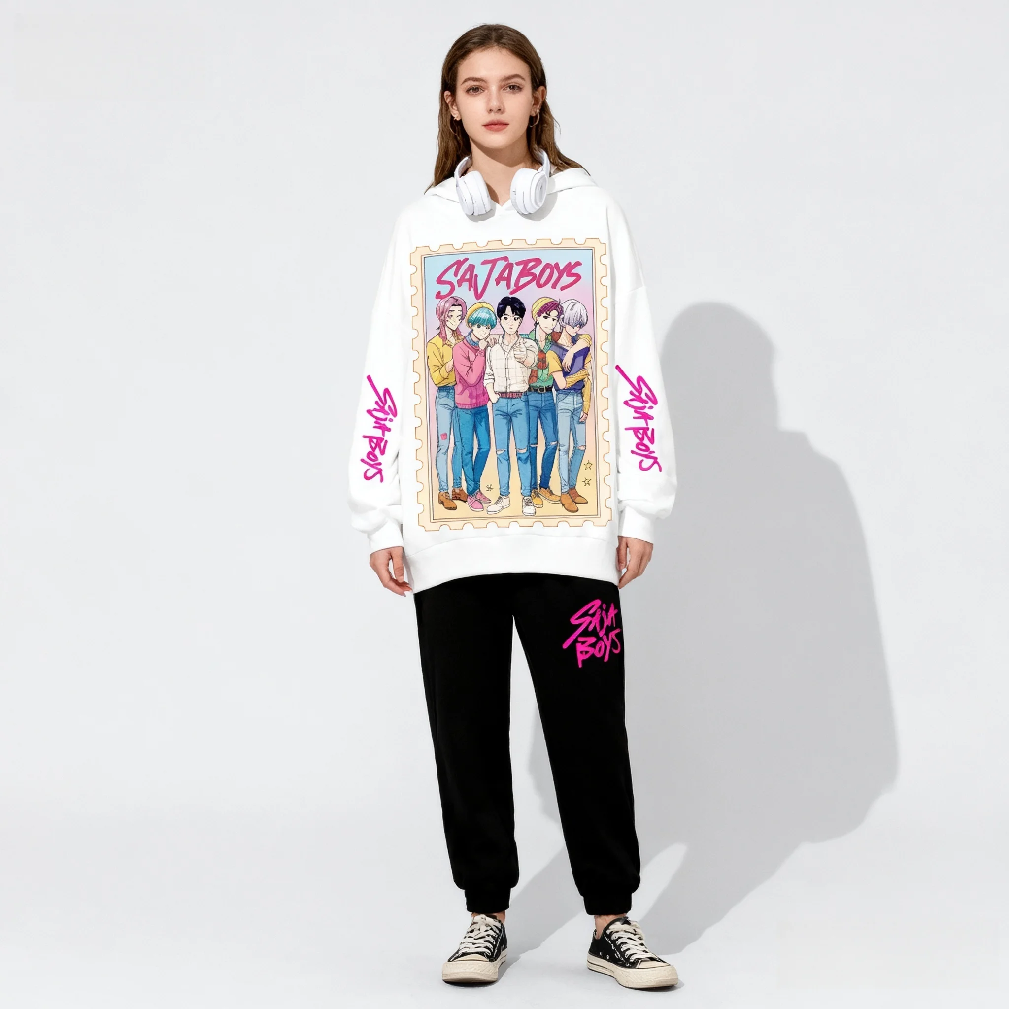 

25/26 аниме KPOP Gaza мужская команда осенне-зимний комплект с капюшоном милый и крутой очень большой подходит для женщин, взрослых и детей