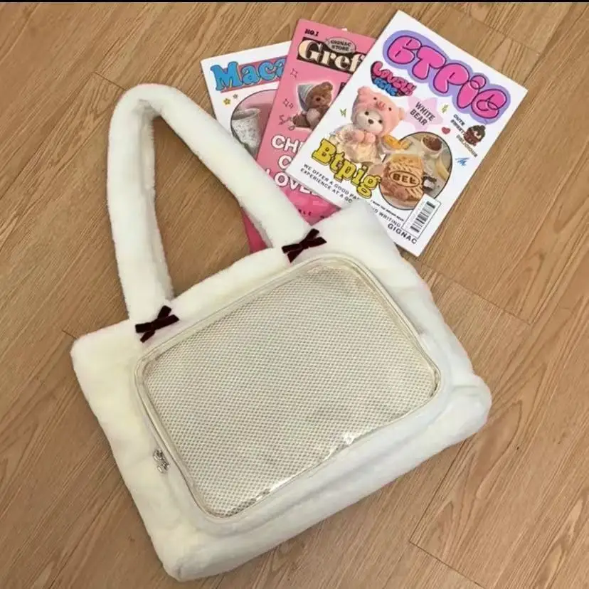 

JIAERDI Harajuku White Itabag Purse Women Japanese Transparent Furry Large Capacity Handbag Female Anime Shoulder Pain Bags 2025